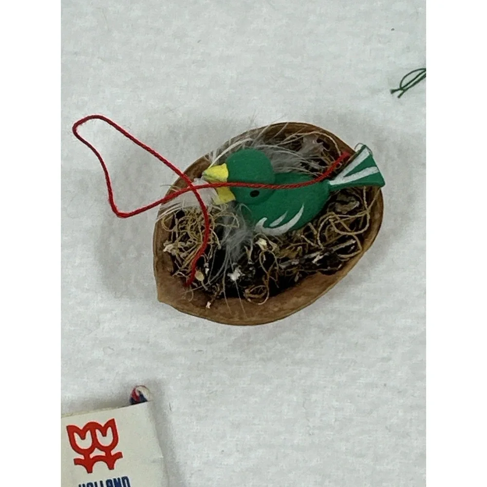 Christmas Ornaments Gingerbread Drum Dutch Wooden Shoes Bluebird Nest Lot 4 Vtg